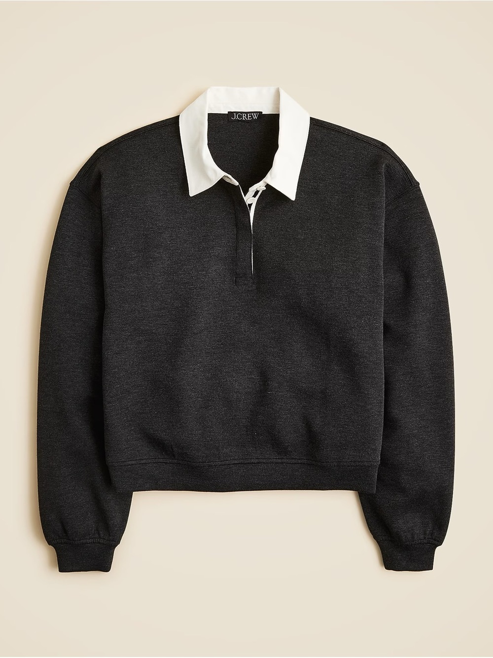 J. Crew Women’s Scuba-Knit Rugby Sweatshirt with Velvet Trim in Charcoal Gray